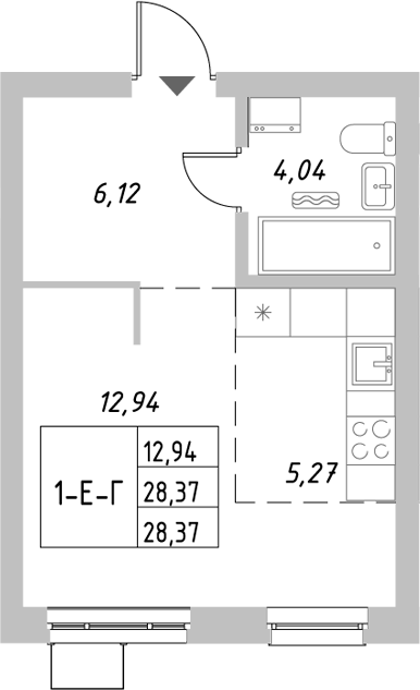 Планировка — Riverside, Студия, 28 м²