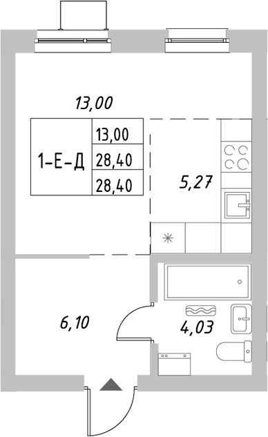 Планировка — Riverside, Студия, 28 м²