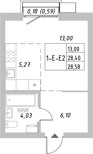 Планировка — Riverside, Студия, 28 м²