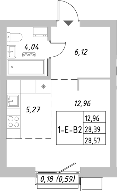 Планировка — Riverside, Студия, 28 м²