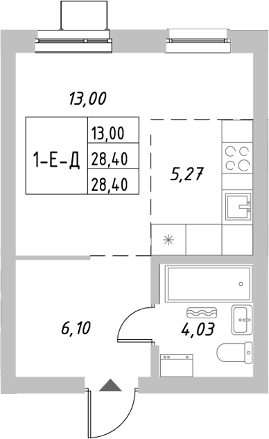 Планировка — Riverside, Студия, 28 м²