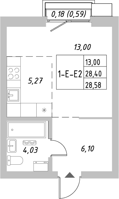 Планировка — Riverside, Студия, 28 м²