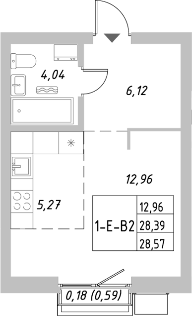 Планировка — Riverside, Студия, 28 м²