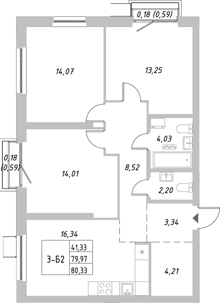 Планировка — Riverside, 3-комн., 80 м²