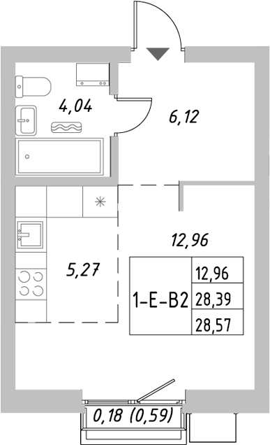 Планировка — Riverside, Студия, 28 м²