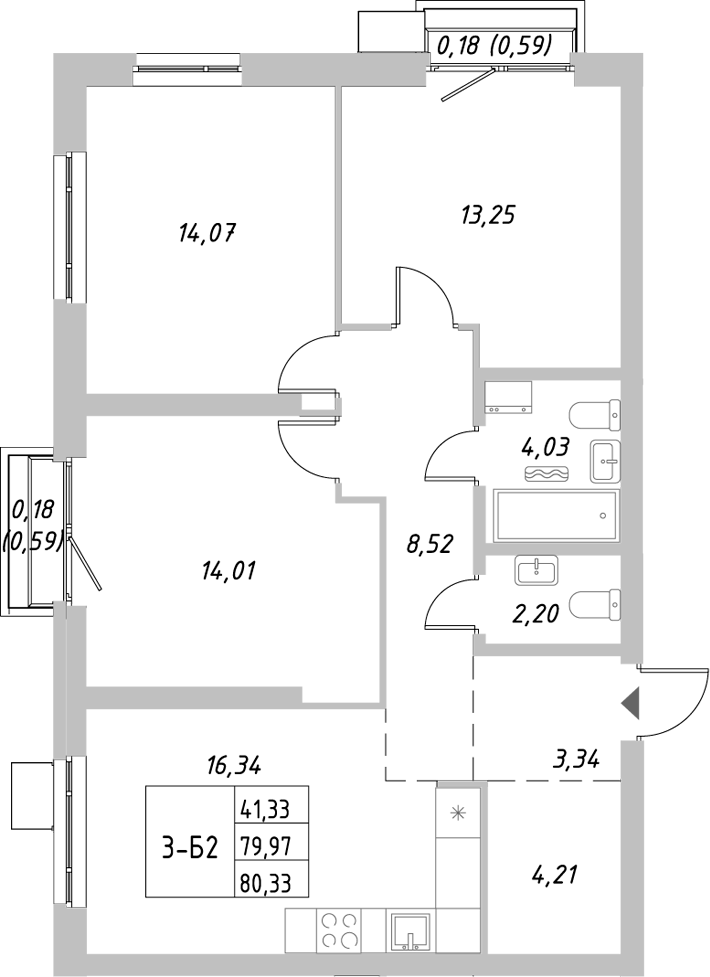 Планировка — Riverside, 3-комн., 80 м²