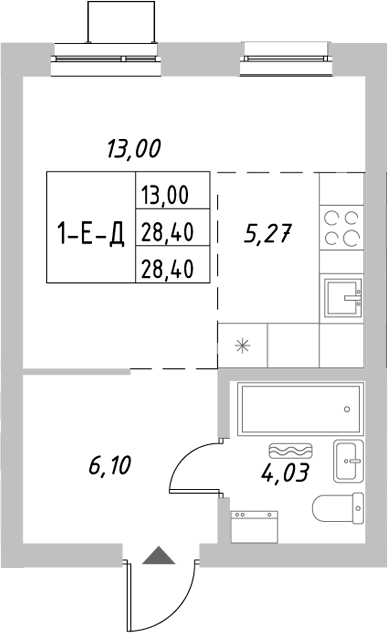 Планировка — Riverside, Студия, 28 м²