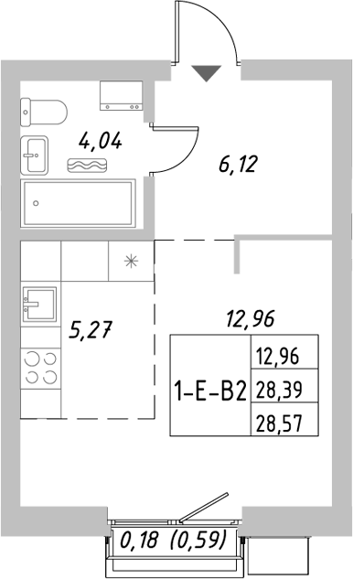 Планировка — Riverside, Студия, 28 м²