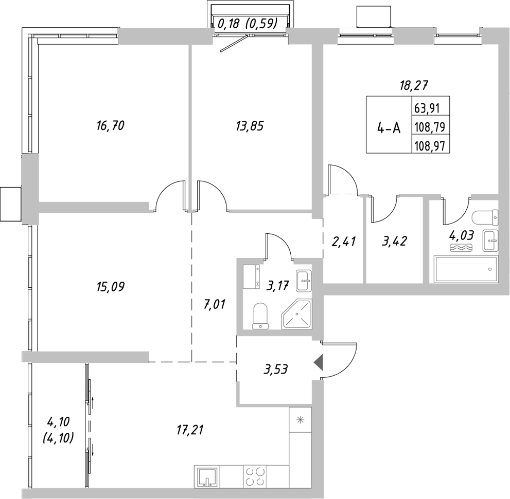 Планировка — Riverside, 4-комн., 105 м²