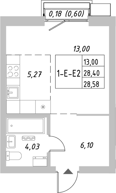 Планировка — Riverside, Студия, 28 м²