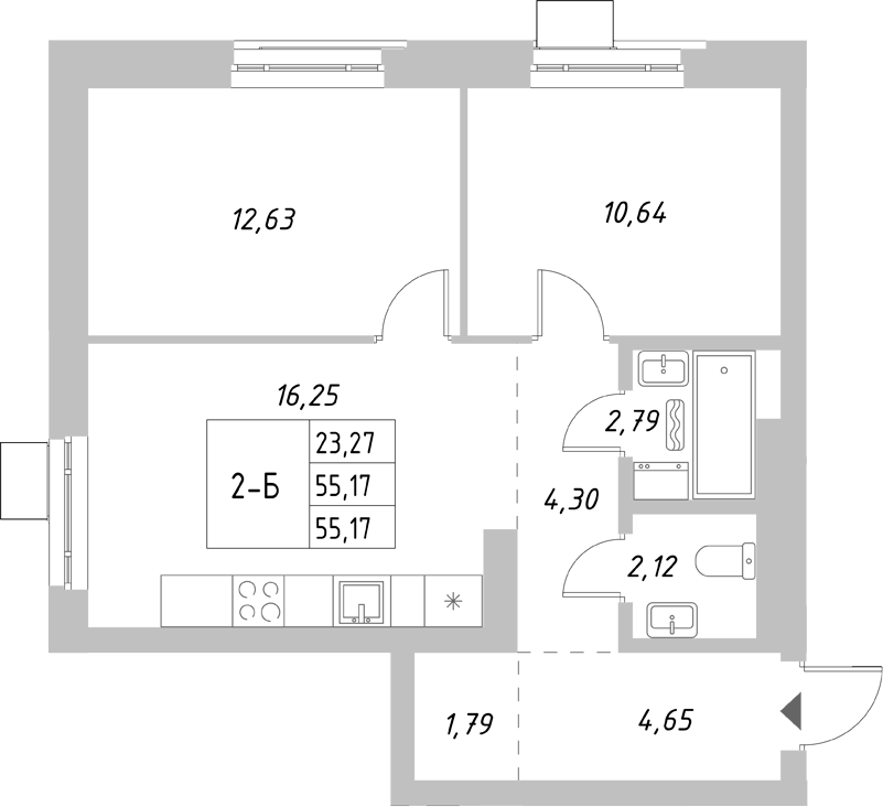 Планировка — Riverside, 2-комн., 55 м²