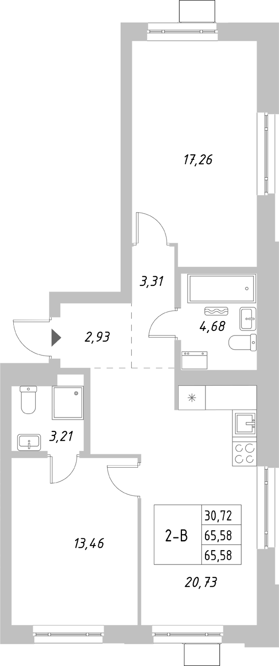 Планировка — Riverside, 2-комн., 66 м²