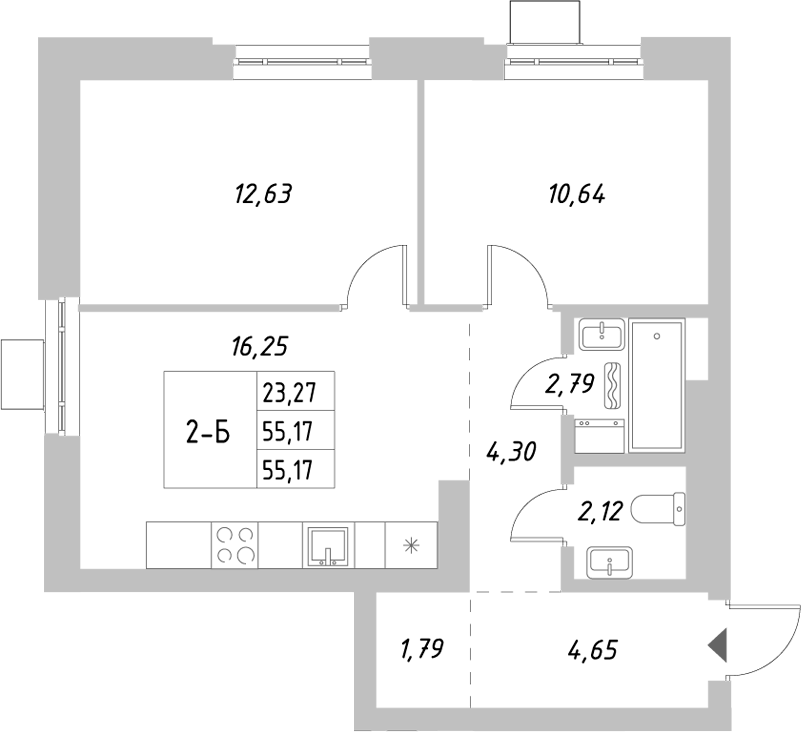 Планировка — Riverside, 2-комн., 55 м²