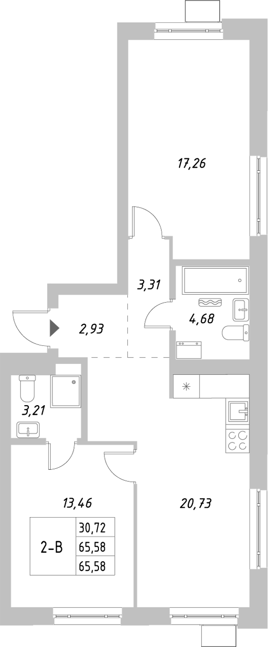 Планировка — Riverside, 2-комн., 66 м²