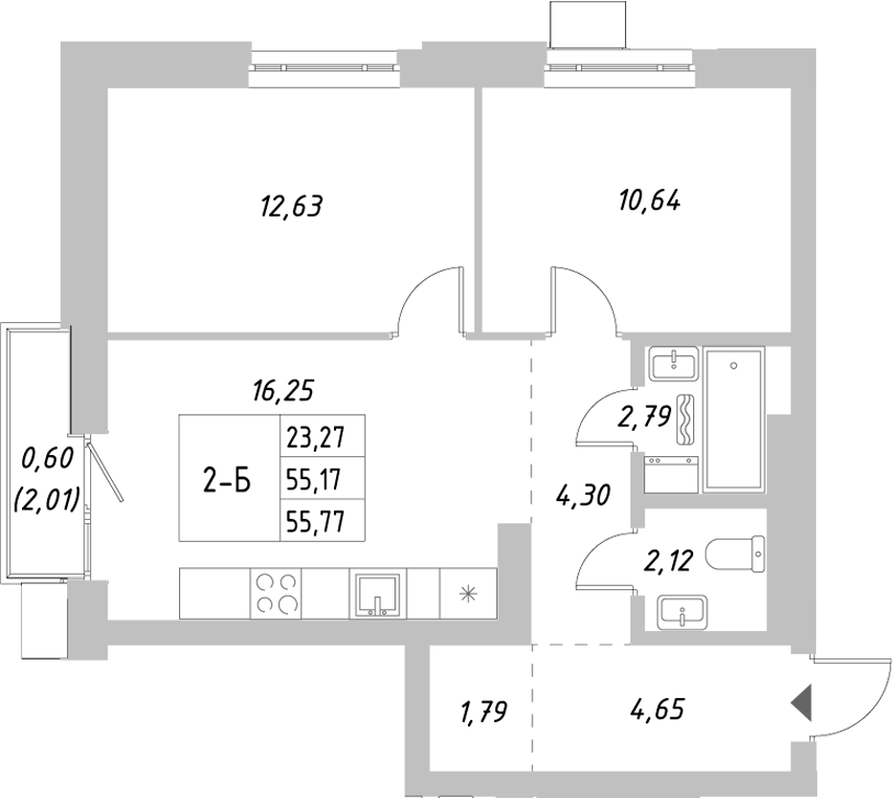 Планировка — Riverside, 2-комн., 55 м²