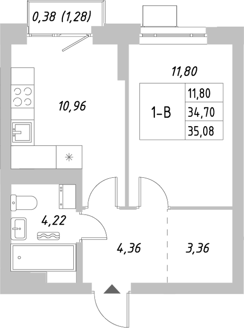 Планировка — Riverside, 1-комн., 35 м²