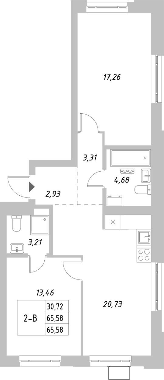 Планировка — Riverside, 2-комн., 66 м²