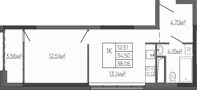 Планировка — Западный Проспект 82, 1-комн., 35 м²