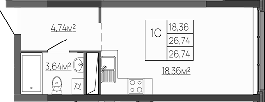 Планировка — Западный Проспект 82, Студия, 27 м²