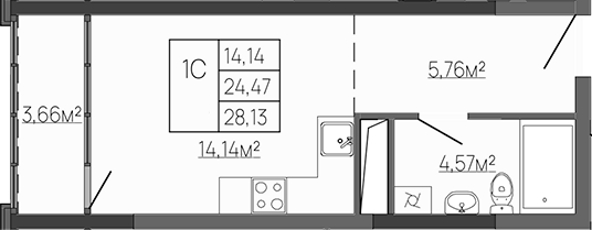 Планировка — Западный Проспект 82, Студия, 24 м²