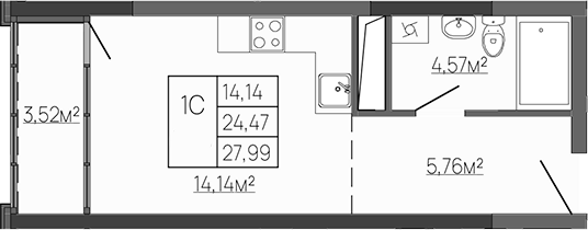 Планировка — Западный Проспект 82, Студия, 24 м²