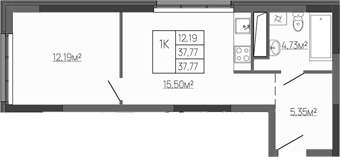 Планировка — Западный Проспект 82, 1-комн., 38 м²