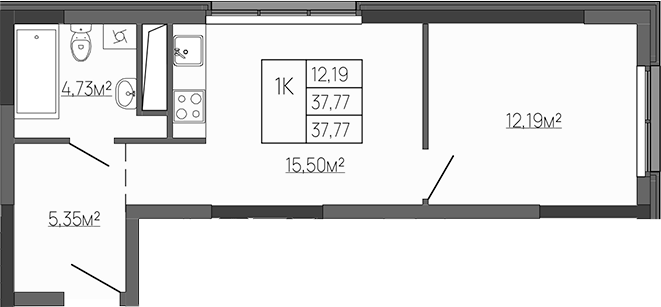 Планировка — Западный Проспект 82, 1-комн., 38 м²