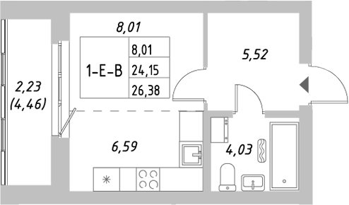 Планировка — Riverside, Студия, 24 м²