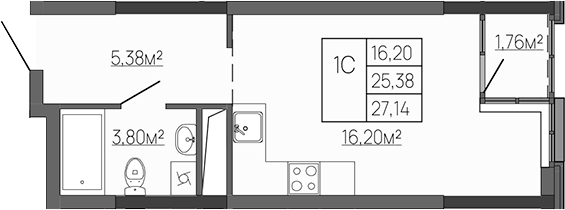 Планировка — Западный Проспект 82, Студия, 25 м²