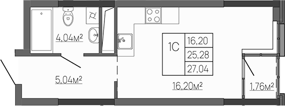 Планировка — Западный Проспект 82, Студия, 25 м²