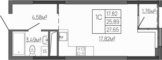 Планировка — Западный Проспект 82, Студия, 26 м²