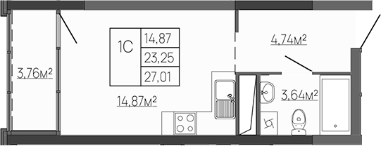 Планировка — Западный Проспект 82, Студия, 23 м²
