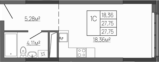 Планировка — Западный Проспект 82, Студия, 28 м²