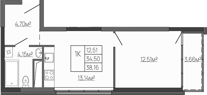 Планировка — Западный Проспект 82, 1-комн., 35 м²