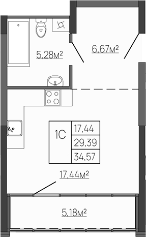 Планировка — Западный Проспект 82, Студия, 29 м²