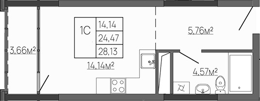 Планировка — Западный Проспект 82, Студия, 24 м²