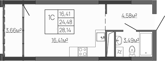 Планировка — Западный Проспект 82, Студия, 24 м²