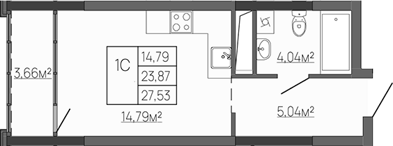 Планировка — Западный Проспект 82, Студия, 24 м²