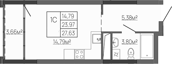 Планировка — Западный Проспект 82, Студия, 24 м²