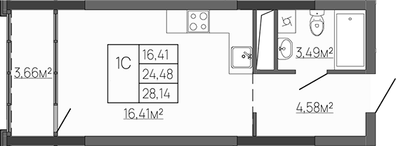 Планировка — Западный Проспект 82, Студия, 24 м²