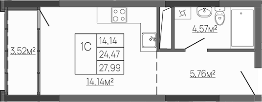 Планировка — Западный Проспект 82, Студия, 24 м²