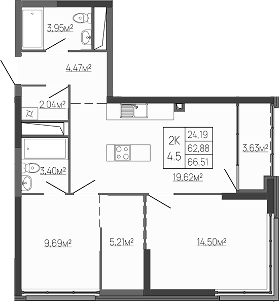 Планировка — Западный Проспект 82, 2-комн., 63 м²