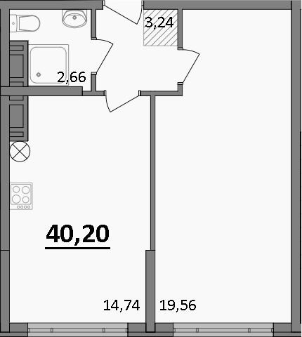 Планировка —  Парк прибрежный, 1-комн., 40 м²