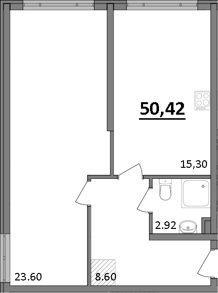 Планировка —  Парк прибрежный, 1-комн., 50 м²