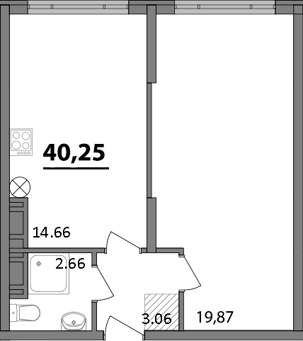 Планировка —  Парк прибрежный, 1-комн., 40 м²