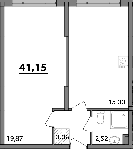 Планировка —  Парк прибрежный, 1-комн., 41 м²
