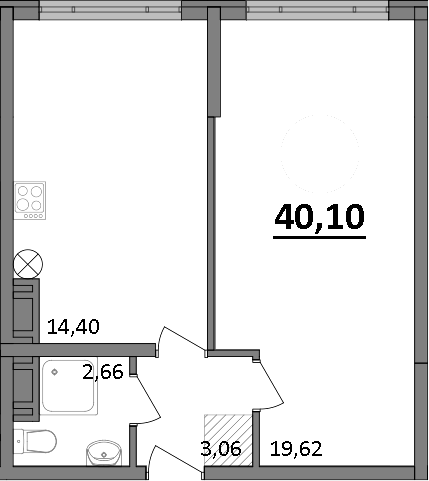 Планировка —  Парк прибрежный, 1-комн., 40 м²