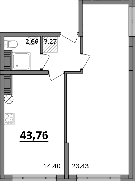 Планировка —  Парк прибрежный, 1-комн., 44 м²