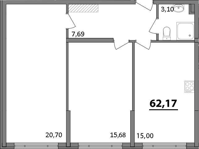 Планировка —  Парк прибрежный, 2-комн., 62 м²