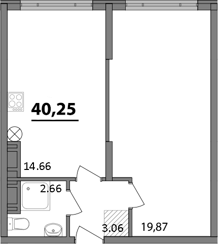 Планировка —  Парк прибрежный, 1-комн., 40 м²